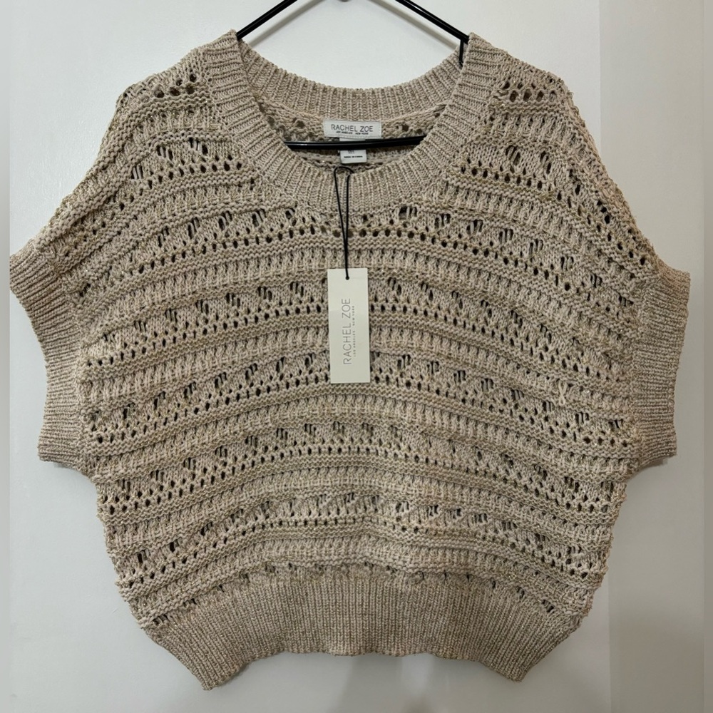 Rachel Zoe Women Open-Knit Short Sleeve Chunky Sweater Size Large Casual Party